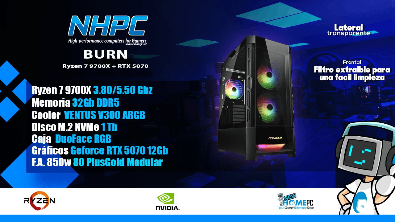 PC gaming NHPC BURN - Ryzen 7 9700X - 32Gb DDR5 - RTX 5070 - M2 1TB